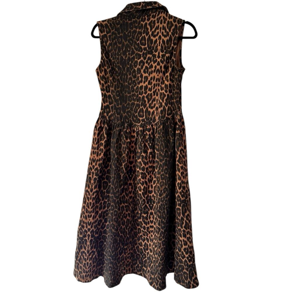 NWOT Lulus Levon Brown Leopard Print Denim Button Front Midi Dress Size Small - Picture 5 of 9